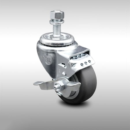 Service Caster 3.5 Inch SS Thermoplastic Rubber Swivel 12mm Threaded Stem Caster with Brake SCC-SSTS20S3514-TPRB-TLB-M1215